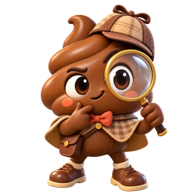 Detective, el personaje de Poop Time con lupa y gorra de investigador